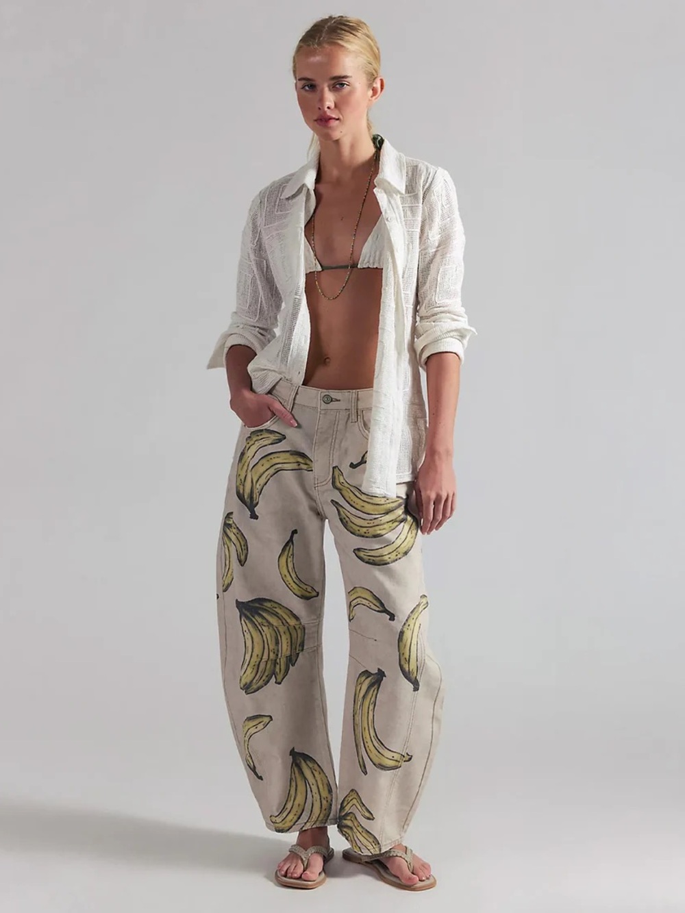 NWT We The Free Good Luck Printed Barrel Jeans in Go Bananas